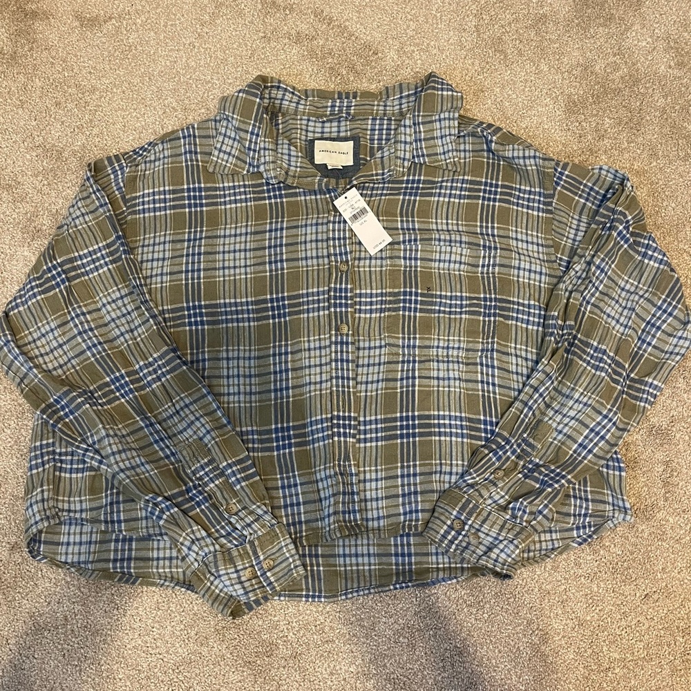 NWT American Eagle Outfitters Plaid Button Down Shirt - Blue and Green